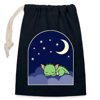 Green Dragon sleeping - Closable cotton gift bag (14x20cm) - navy - Front