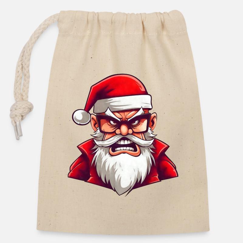 Fun Angry Santa - Sac cadeau en coton avec cordon (14 x 20 cm) - nature