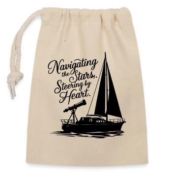 Voile, Voilier, Étoiles, Télescope - Sac cadeau en coton avec cordon (14 x 20 cm) - nature - Devant