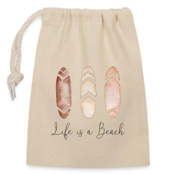 Life is a Beach | Surfboard Boho Style - Verschließbarer Geschenkbeutel aus Baumwolle (14x20cm) - Natur - Vorne