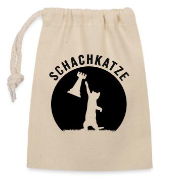 Schach Schachmatt Schachspieler "Schachkatze" - Verschließbarer Geschenkbeutel aus Baumwolle (14x20cm) - Natur - Vorne