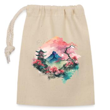 Asiatische Aquarelllandschaft - Verschließbarer Geschenkbeutel aus Baumwolle (14x20cm) - Natur - Vorne
