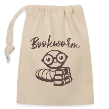 Bookworm with books - Closable cotton gift bag (14x20cm) - nature - Front