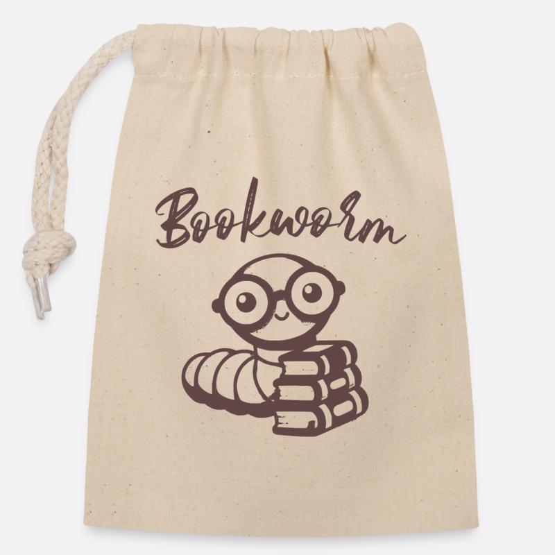 Bücherwurm mit Büchern - Verschließbarer Geschenkbeutel aus Baumwolle (14x20cm) - Natur