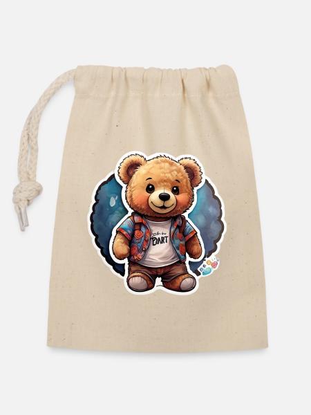 Mode & plus « Heartbreaker Bear » 🧸❤ - Sac cadeau en coton avec cordon (14 x 20 cm) - nature