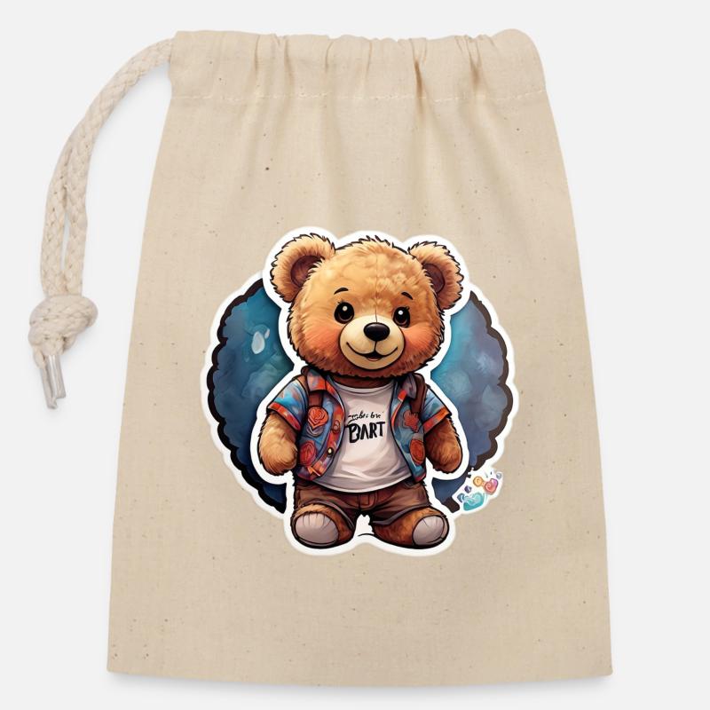 Fashion & more "Herzensbrecher Bär" 🧸❤ - Verschließbarer Geschenkbeutel aus Baumwolle (14x20cm) - Natur