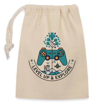 Level Up & Explore Badge - Closable cotton gift bag (14x20cm) - nature - Front