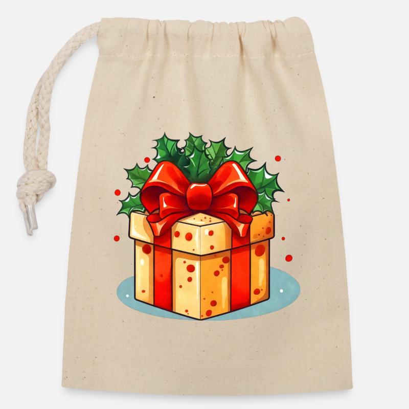 Weihnachtsgeschenk - Verschließbarer Geschenkbeutel aus Baumwolle (14x20cm) - Natur