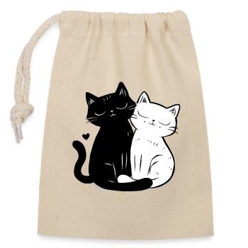 Black and White Katzen Paar - Verliebte Katzen - Verschließbarer Geschenkbeutel aus Baumwolle (14x20cm) - Natur - Vorne