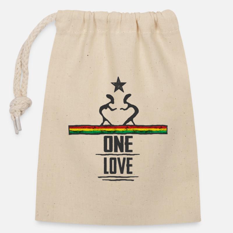 one love reggae - Sac cadeau en coton avec cordon (14 x 20 cm) - nature