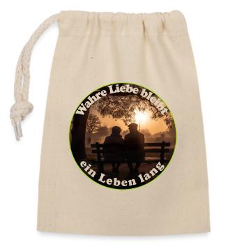 Wahre Liebe bleibt ein Leben lang - Verschließbarer Geschenkbeutel aus Baumwolle (14x20cm) - Natur - Vorne