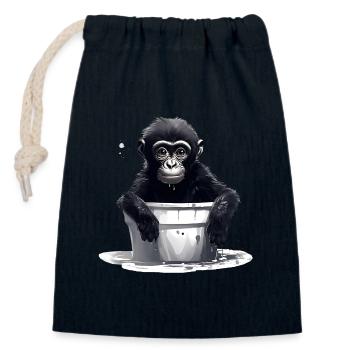 A monkey defies climate change - Closable cotton gift bag (14x20cm) - navy - Front