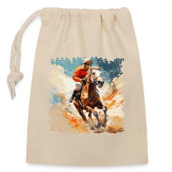 Horses in gallop races and trotting races - Closable cotton gift bag (14x20cm) - nature - Front