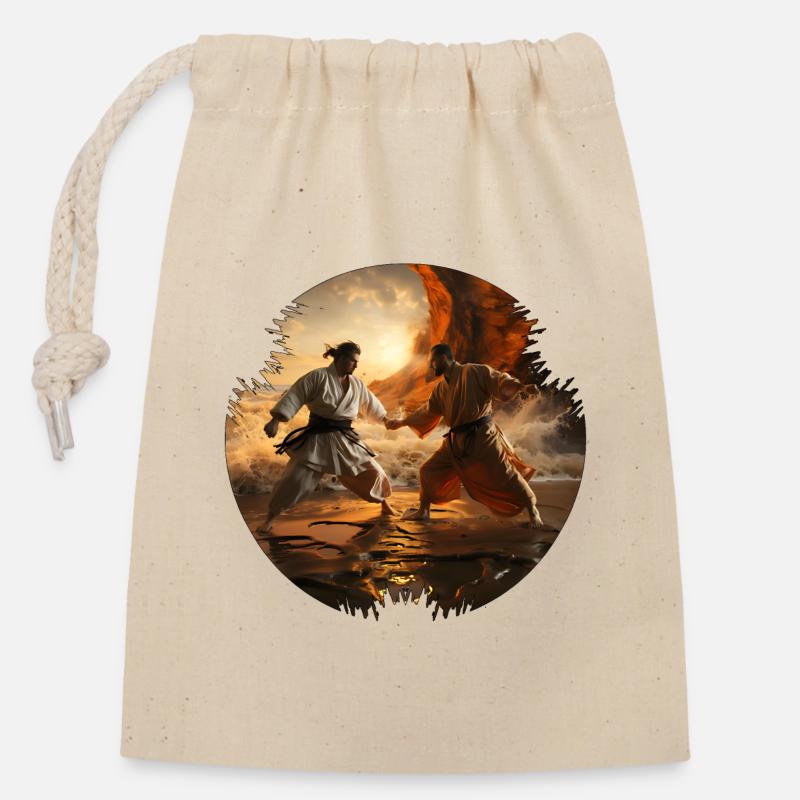 Les combattants de karaté sont en bonne forme physique - Sac cadeau en coton avec cordon (14 x 20 cm) - nature