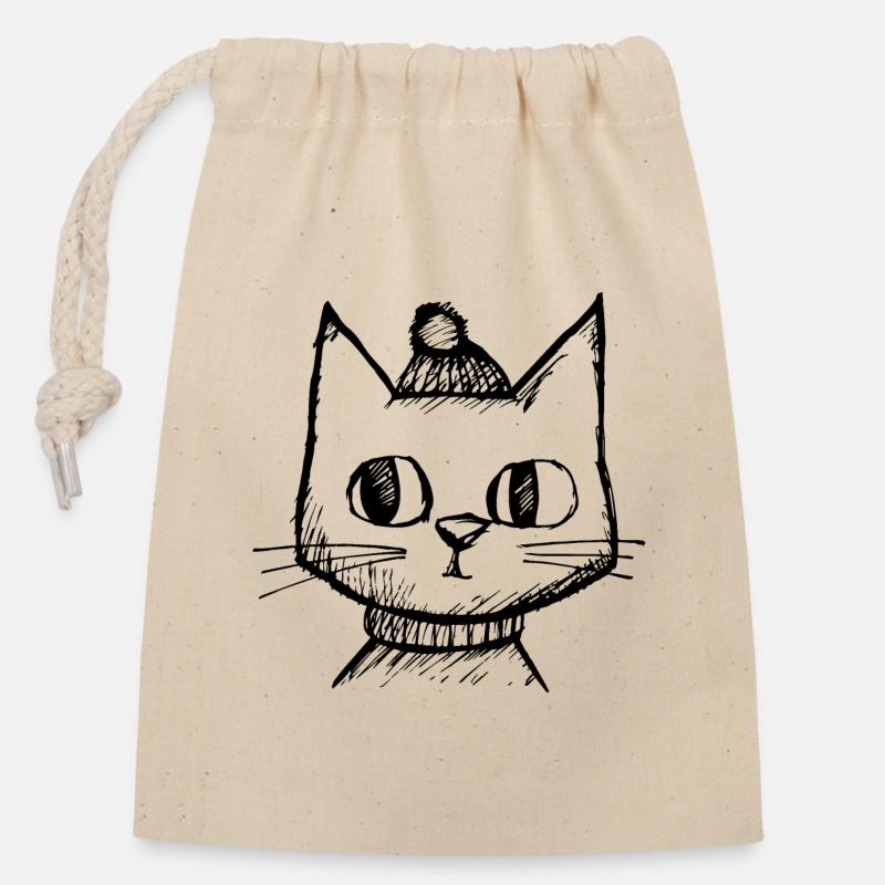 Katze Katzen Katzengesicht - Verschließbarer Geschenkbeutel aus Baumwolle (14x20cm) - Natur