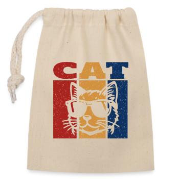 The Cool Cat Wearing Sunglasses Retro Design - Closable cotton gift bag (14x20cm) - nature - Front
