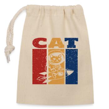 Chat astronaute design rétro - Sac cadeau en coton avec cordon (14 x 20 cm) - nature - Devant