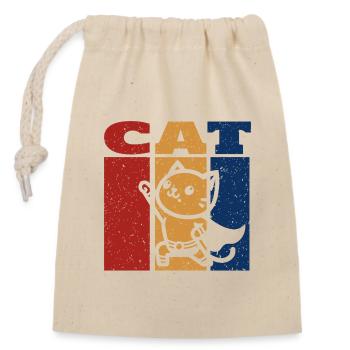 Superheld Katze Retro Design - Verschließbarer Geschenkbeutel aus Baumwolle (14x20cm) - Natur - Vorne