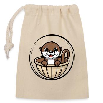 Mignon bébé loutre dans un lit bébé - Sac cadeau en coton avec cordon (14 x 20 cm) - nature - Devant