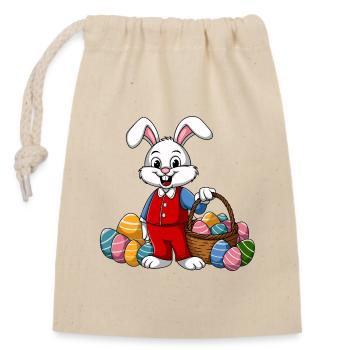 Lapin de Pâques drôle avec beaucoup d’œufs de Pâques colorés - Sac cadeau en coton avec cordon (14 x 20 cm) - nature - Devant