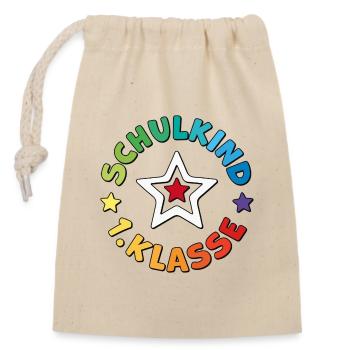 Schulkind 2026 1. Klasse Einschulung Schulanfang - Verschließbarer Geschenkbeutel aus Baumwolle (14x20cm) - Natur - Vorne