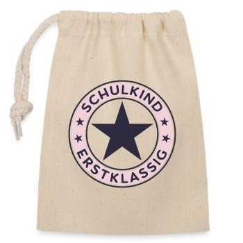 Schulkind 2026 Erstklassig Einschulung Schulanfang - Verschließbarer Geschenkbeutel aus Baumwolle (14x20cm) - Natur - Vorne