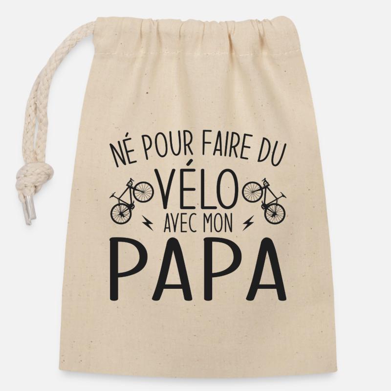 né pour faire du vélo avec papa - Sac cadeau en coton avec cordon (14 x 20 cm) - nature