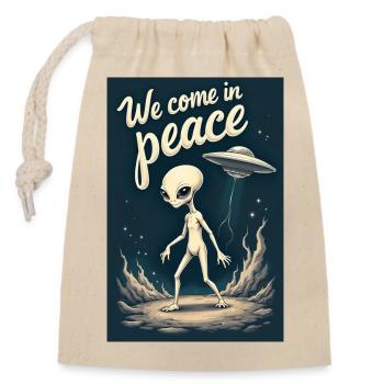 Un gentil petit extraterrestre sort de son OVNI - Sac cadeau en coton avec cordon (14 x 20 cm) - nature - Devant