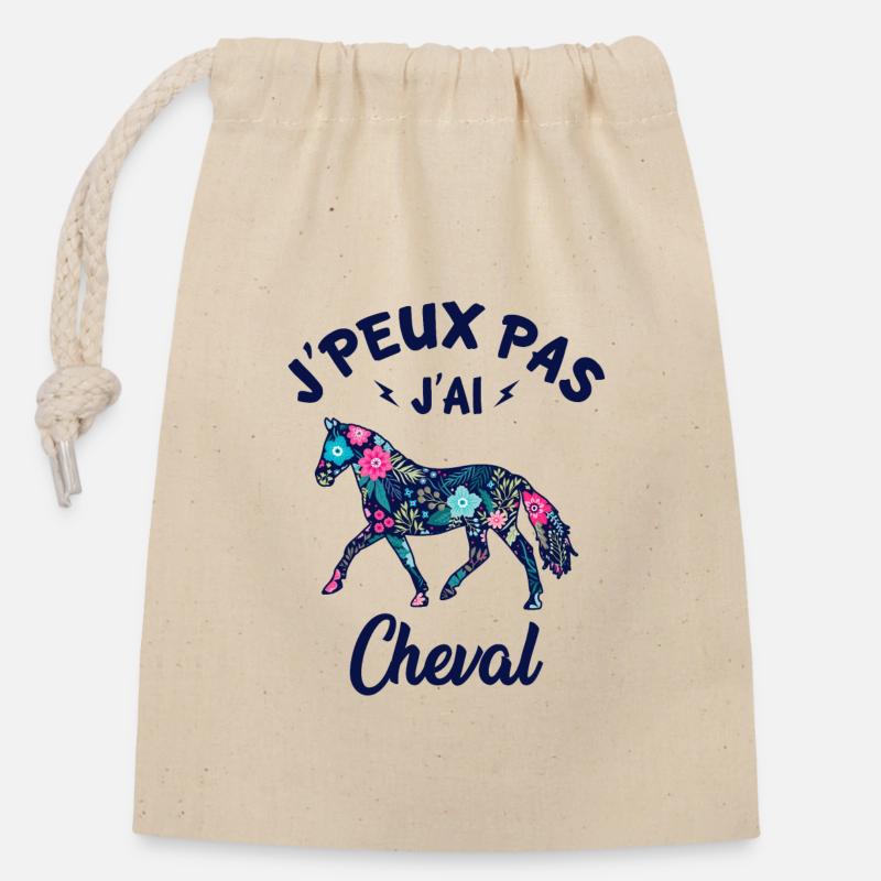 j'peux pas j'ai cheval - Sac cadeau en coton avec cordon (14 x 20 cm) - nature