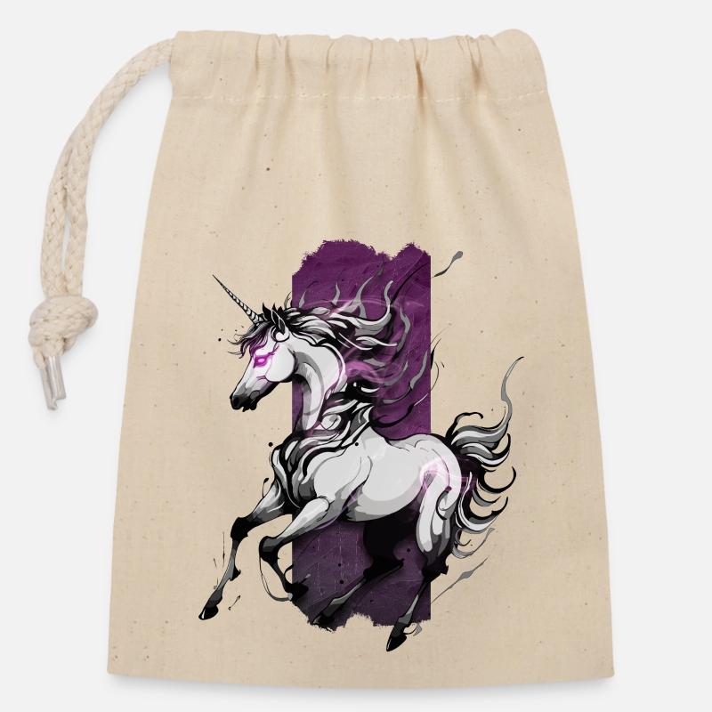 Galop éthéré : Licorne en cours d’exécution - Sac cadeau en coton avec cordon (14 x 20 cm) - nature