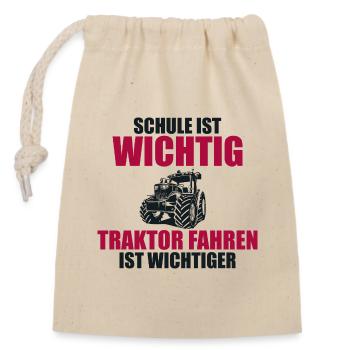 Trecker Trekker Traktor Schule Spruch Geschenk - Verschließbarer Geschenkbeutel aus Baumwolle (14x20cm) - Natur - Vorne