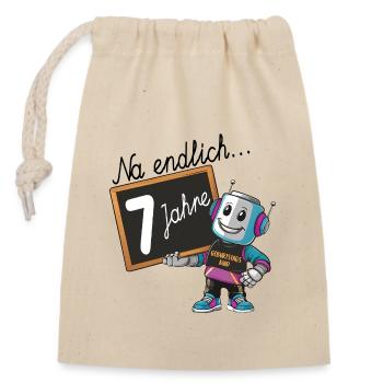 siebter Geburtstag, 7. Geburtstag kleiner Roboter - Verschließbarer Geschenkbeutel aus Baumwolle (14x20cm) - Natur - Vorne