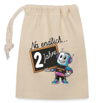 Zweiter Geburtstag, 2. Geburtstag kleiner Roboter - Verschließbarer Geschenkbeutel aus Baumwolle (14x20cm) - Natur - Vorne