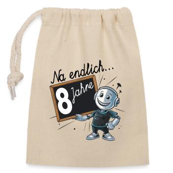 achter Geburtstag, 8. Geburtstag kleiner Roboter - Verschließbarer Geschenkbeutel aus Baumwolle (14x20cm) - Natur - Vorne