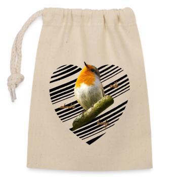 Robin Songbird - Closable cotton gift bag (14x20cm) - nature - Front