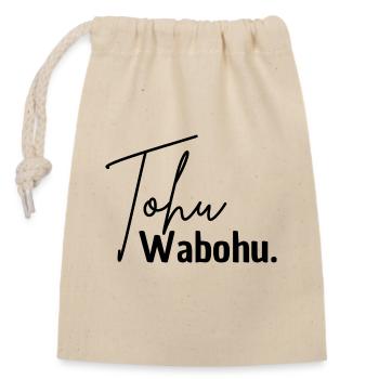 "Tohu Wabohu – Das kreative Chaos des Lebens!" - Verschließbarer Geschenkbeutel aus Baumwolle (14x20cm) - Natur - Vorne