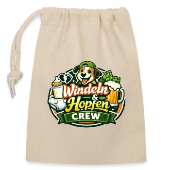 Windeln & Hopfen Crew - Verschließbarer Geschenkbeutel aus Baumwolle (14x20cm) - Natur - Vorne