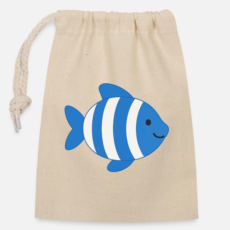 Poisson rayé - Sac cadeau en coton avec cordon (14 x 20 cm) - nature