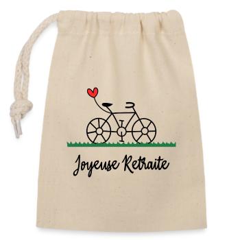 RETRAITE. BONNE RETRAITE. JOYEUSE RETRAITE. VELO - Sac cadeau en coton avec cordon (14 x 20 cm) - nature - Devant