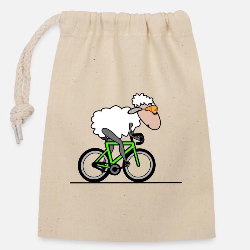 Moutons cyclistes - Sac cadeau en coton avec cordon (14 x 20 cm) - nature