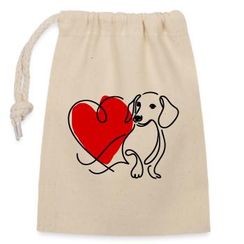 Teckel avec cœur - Sac cadeau en coton avec cordon (14 x 20 cm) - nature - Devant