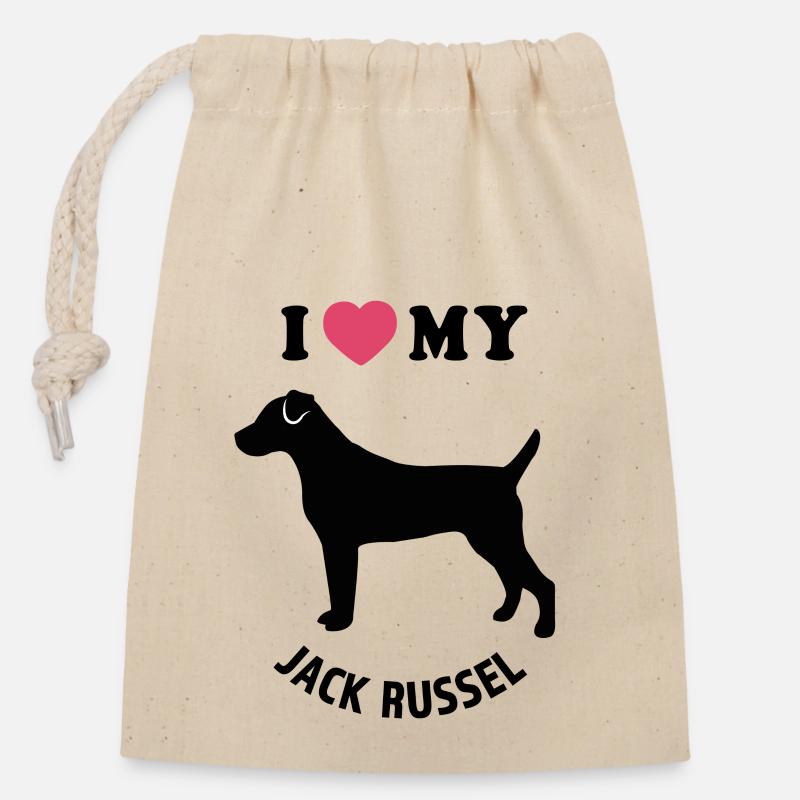 J’adore mon Jack russel - Sac cadeau en coton avec cordon (14 x 20 cm) - nature