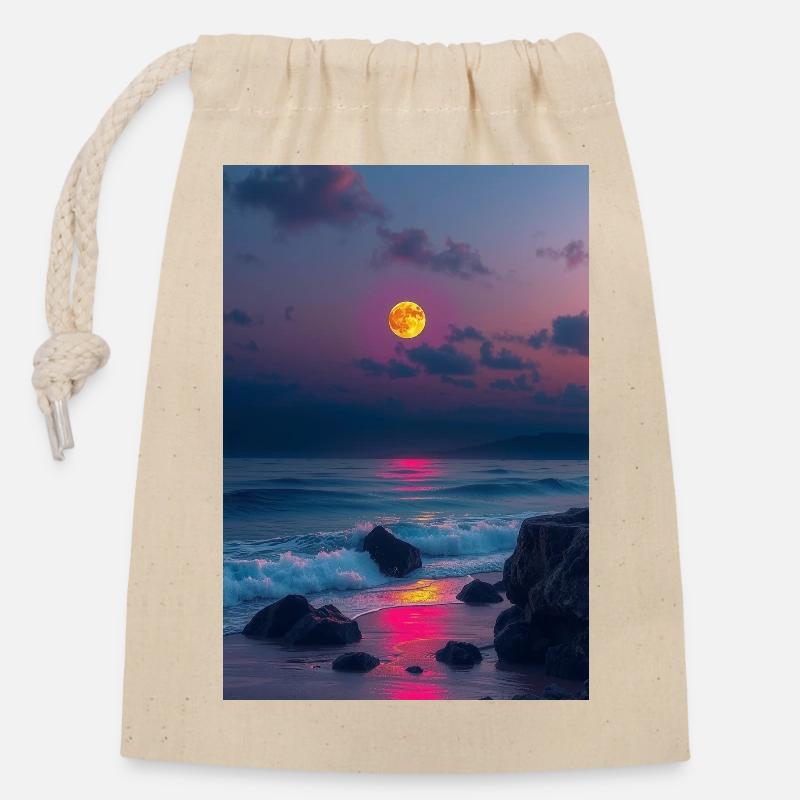 Mer Bleue - Sac cadeau en coton avec cordon (14 x 20 cm) - nature