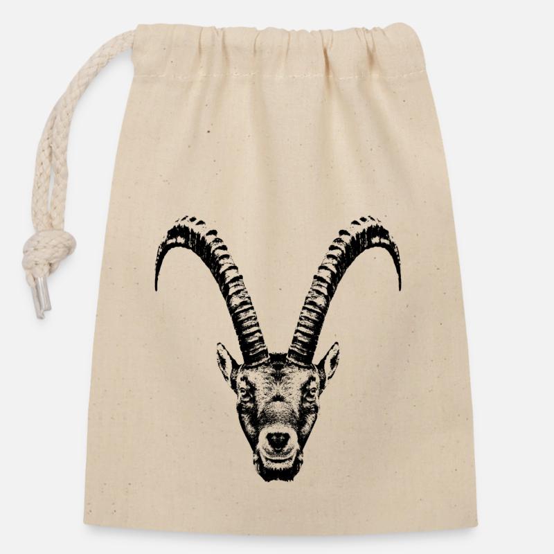 Capricorne / Tête / Bouquetin / Frontal - Sac cadeau en coton avec cordon (14 x 20 cm) - nature