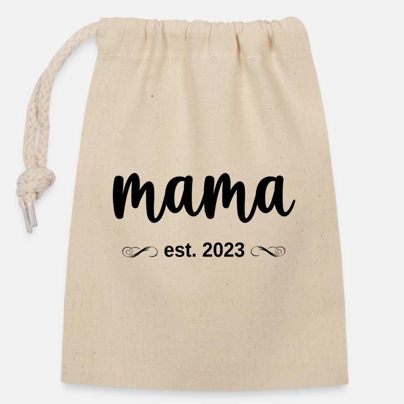 Mama Est. 2023 - Closable cotton gift bag (14x20cm) - nature