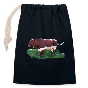 Das Fleisch der Pinzgauer Rinder ist schmackhaft - Verschließbarer Geschenkbeutel aus Baumwolle (14x20cm) - Navy - Vorne