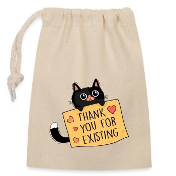 Cat and Gratitude - Closable cotton gift bag (14x20cm) - nature - Front
