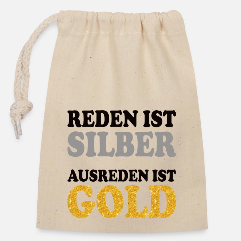 Lustiger Spruch Silber Gold reden Gespräch Dialog - Verschließbarer Geschenkbeutel aus Baumwolle (14x20cm) - Natur