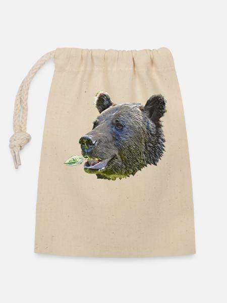 Couleur de la feuille de tête PEDRO - Sac cadeau en coton avec cordon (14 x 20 cm) - nature