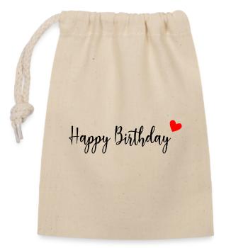 - GEBURTSTAG. HAPPY BIRTHDAY. ALLES GUTE ZUM GEBURTSTAG. - Verschließbarer Geschenkbeutel aus Baumwolle (14x20cm) - Natur - Vorne